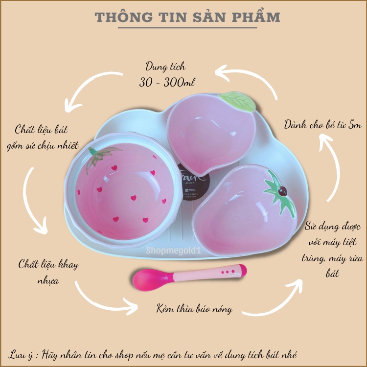 Bộ Bát Ăn Dặm Cho Bé Kèm Khay, Set Bát Ăn Dặm Combo Bát Ăn Dặm Cho Bé Tặng Kèm Dụng Cụ Ăn Dặm Thìa Báo Nóng