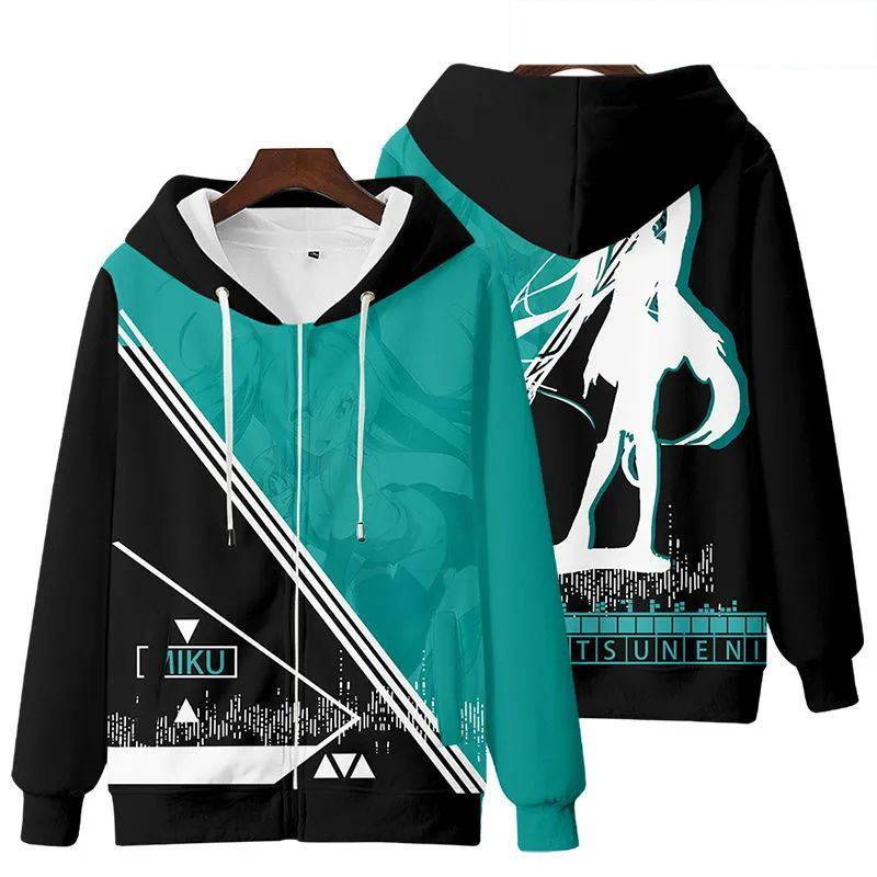 Gn Hatsune Miku Áo Unisex Top Dài Tay Dây Kéo Áo Anime Thường Ngày Rời Đồ Họa Áo Ngoài Plus SIze NG