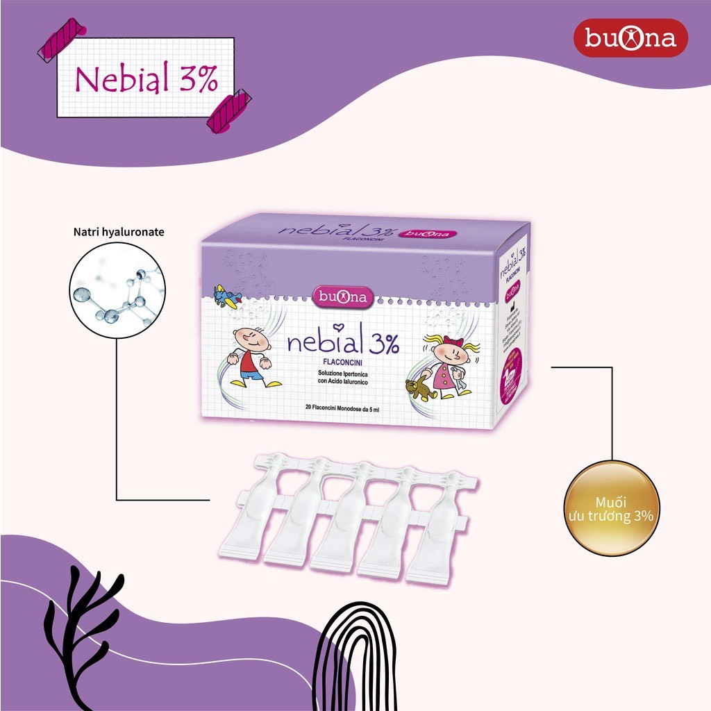 Buona Nebial/Nebianax 3%Flaconcini,Dung Dịch Nhỏ Mũi Giảm Sổ Mũi,Nghẹt Mũi - Hộp 20 Ống Đơn Liều 5ml