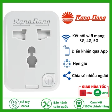 Ổ cắm điện thông minh Rạng Đông 16A - Ổ cắm wifi Rạng Đông điều khiển từ xa bằng điện thoại, kết nối wifi, 3G, 4G, 5G