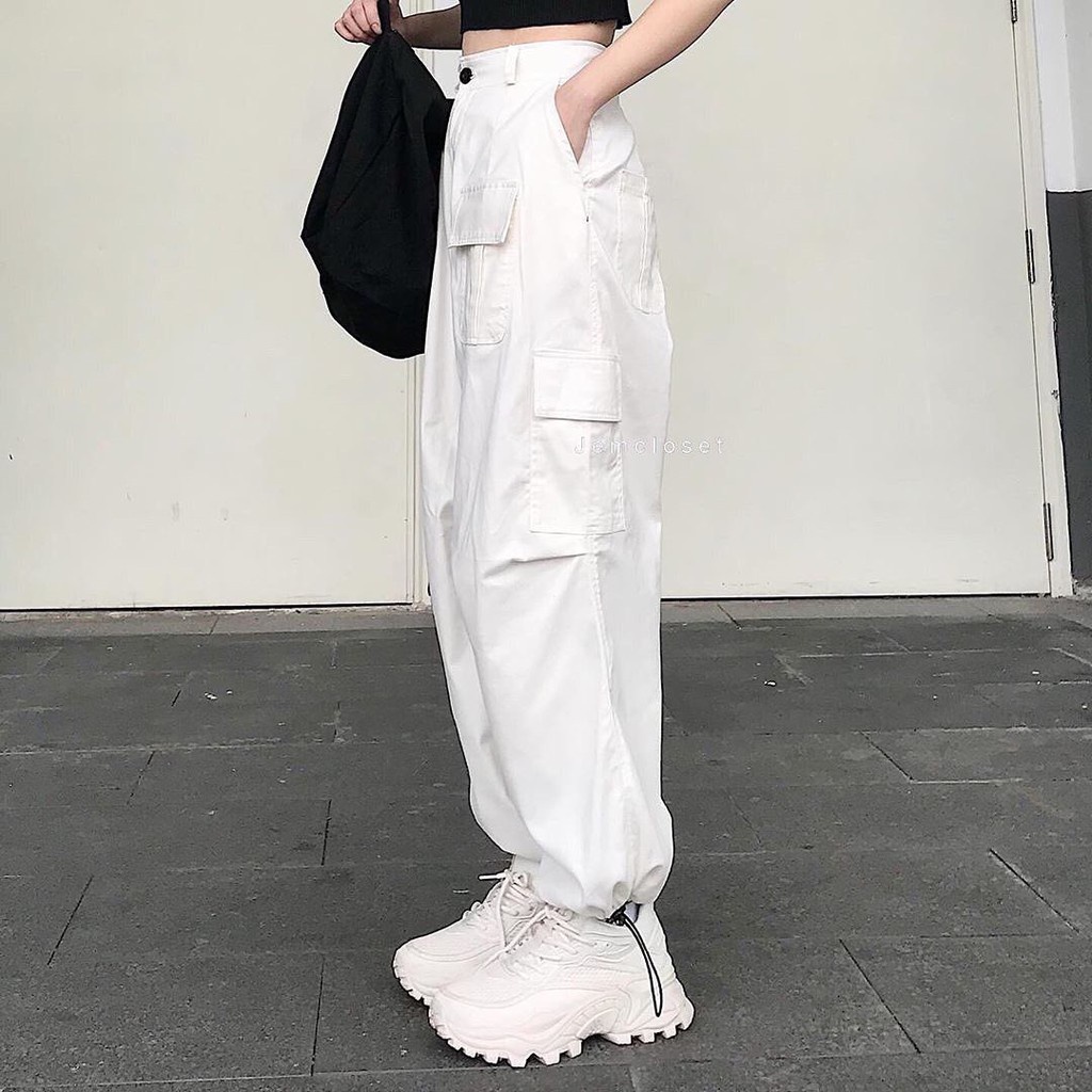 Quần Kaki ống rộng unisex Q026 quần jogger túi hộp rút gấu  phong cách đen trắng