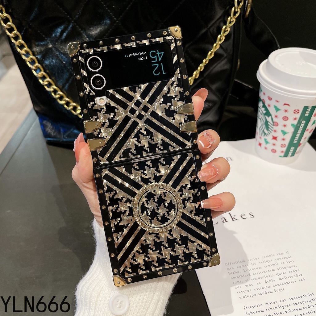 Cổ Điển Sang Trọng Độc Đáo Thiết Kế Kiểm Tra Đứng Gấp Ốp Lưng Điện Thoại Samsung Galaxy Z Flip 3 4 5 6 5G Ốp Lưng Chống Trầy Xước ShookProof Dành Cho Z Flip6 Vuông Vỏ Điện Thoại Di Động Bảo Vệ