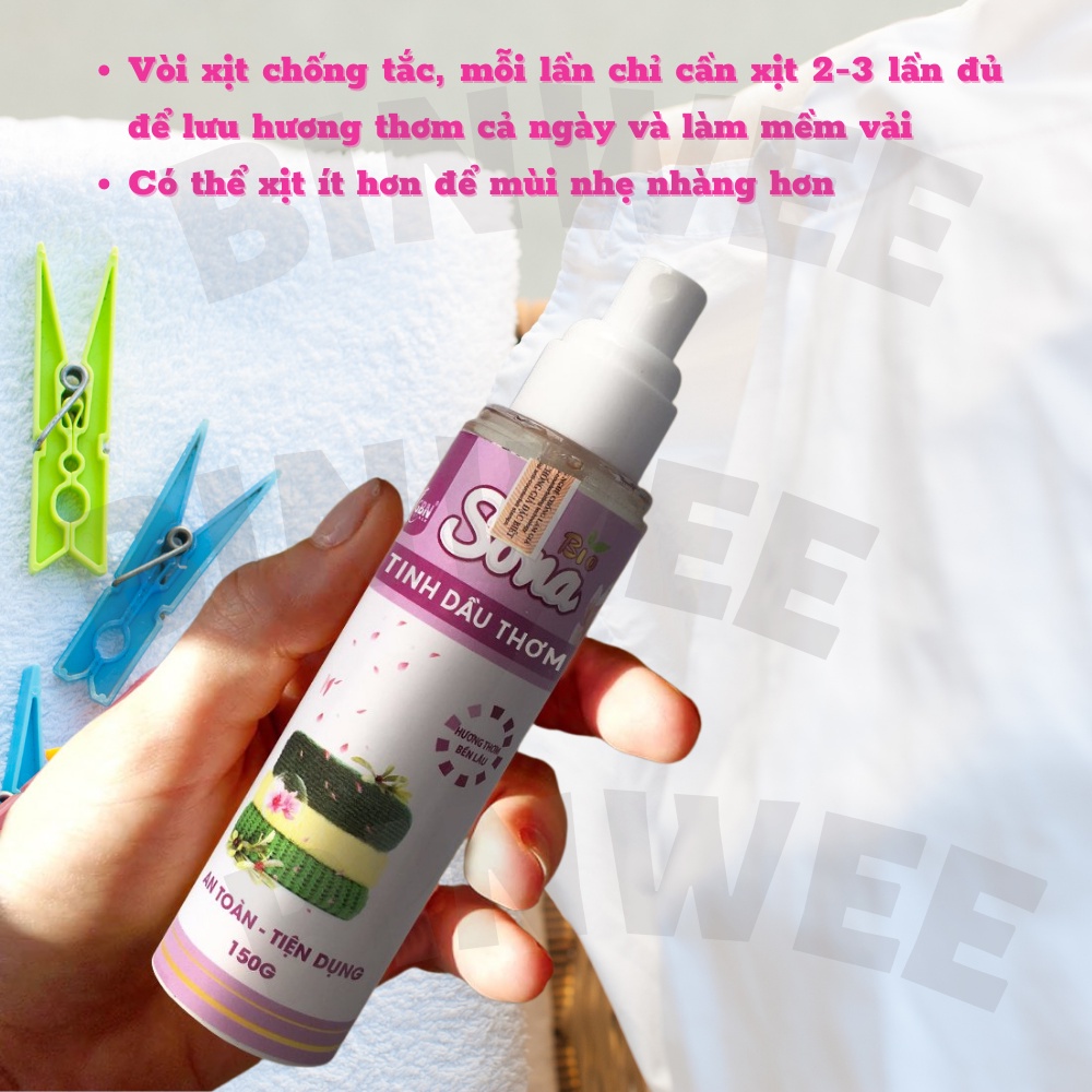 Xả vải khô tinh dầu xịt thơm quần áo SONA lưu hương 48h khử khuẩn 99.9%