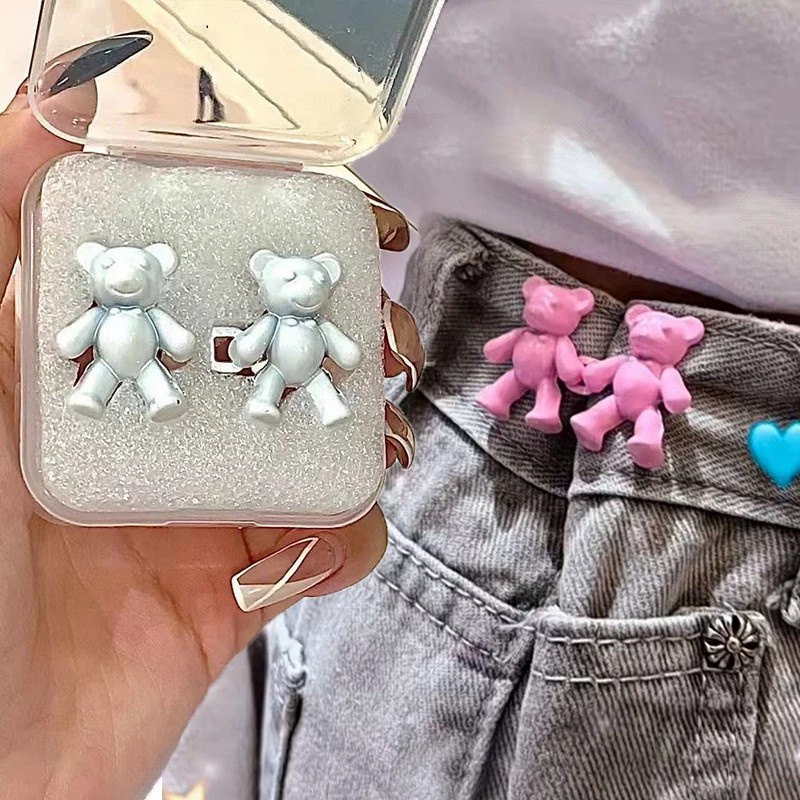 Bộ 2 Nút Kim Loại Hình Gấu Dễ Thương Gắn Quần Jean / Cài Nút Có Thể Tháo Rời