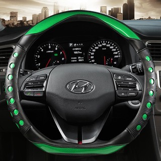 Vỏ bọc vô lăng ô tô bằng sợi Carbon D hình chữ D cho Hyundai Sonata 9 2015 2016 2017 (3-Spoke) Elantra 4 Sport 2015 - 2019 Phụ kiện ô tô