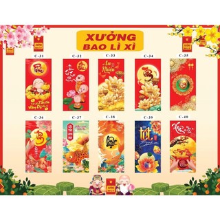 100 bao lì xì mẫu đỏ may mắn năm mới 2023, kt 8x16cm (C31-C40)