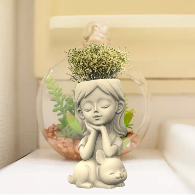 Khuôn silicone Làm Chậu Hoa / Cây Mọng Nước Hình Thỏ / Cô Gái 3d
