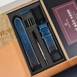 Dây đồng hồ da bò Veg thủ công chuyển sắc size 18, 20, 22, 24mm tương thích với Apple Watch R36 Xanh