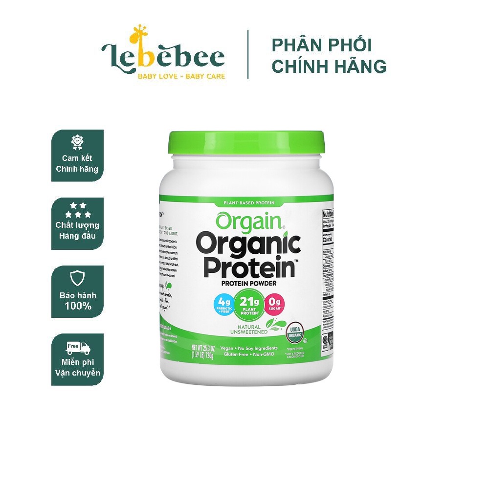 Bột Protein Hữu Cơ Orgain Organic Protein Powder không chất làm ngọt ...