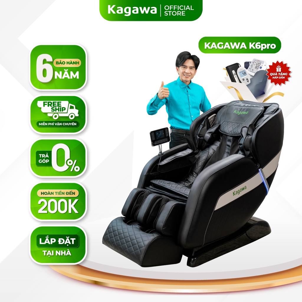 Ghế massage toàn thân Kagawa K6 Pro [CAO CẤP] con lăn 4D, đa  năng, tự động xoa bóp từ cổ, vai, gáy đến chân