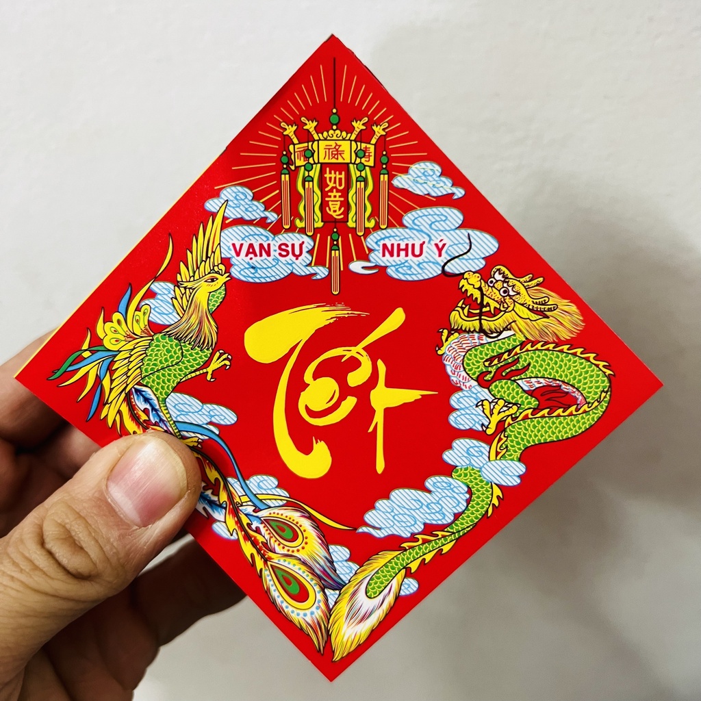 Miếng dán dưa chữ việt trang trí tết 9x9cm chữ ngẫu nhiên tem dán pháo ...