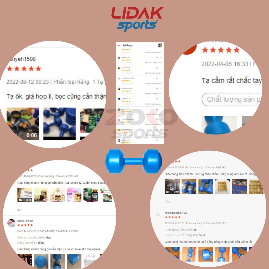 Ảnh Tạ tay nhựa 3kg Lidak, tập tay bọc nhựa, lõi thép chống gãy - LIDAK SPORT 3