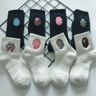 Mới bape Ape Đầu Thêu Dày Tất Đáy / Ống Cao Cấp Vừa Thể Thao Thời Trang Tất Cotton Nguyên Chất / Nam Nữ Cùng Phong Cách Tất