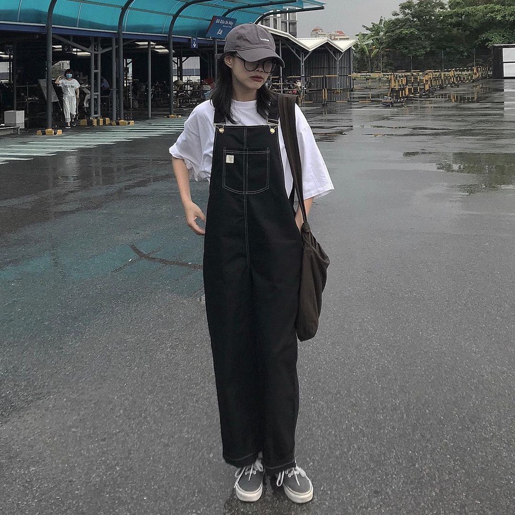 Quần Yếm Chỉ Nổi,Yếm nữ ống rộng chất liệu kaki đường chỉ nổi độc đáo phong cách Q027