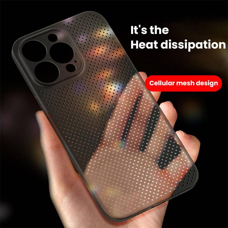 Ốp tản nhiệt lưới làm mát siêu mỏng cho iPhone 14 13 12 11 Pro Max Plus Thoáng khí mờ mỏng cứng chống sốc
