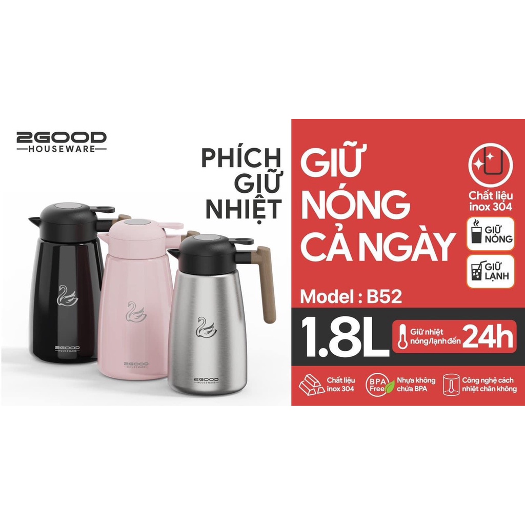 PHÍCH GIỮ NHIỆT 2GOOD B52- DUNG TÍCH 1.8L | Shopee Việt Nam