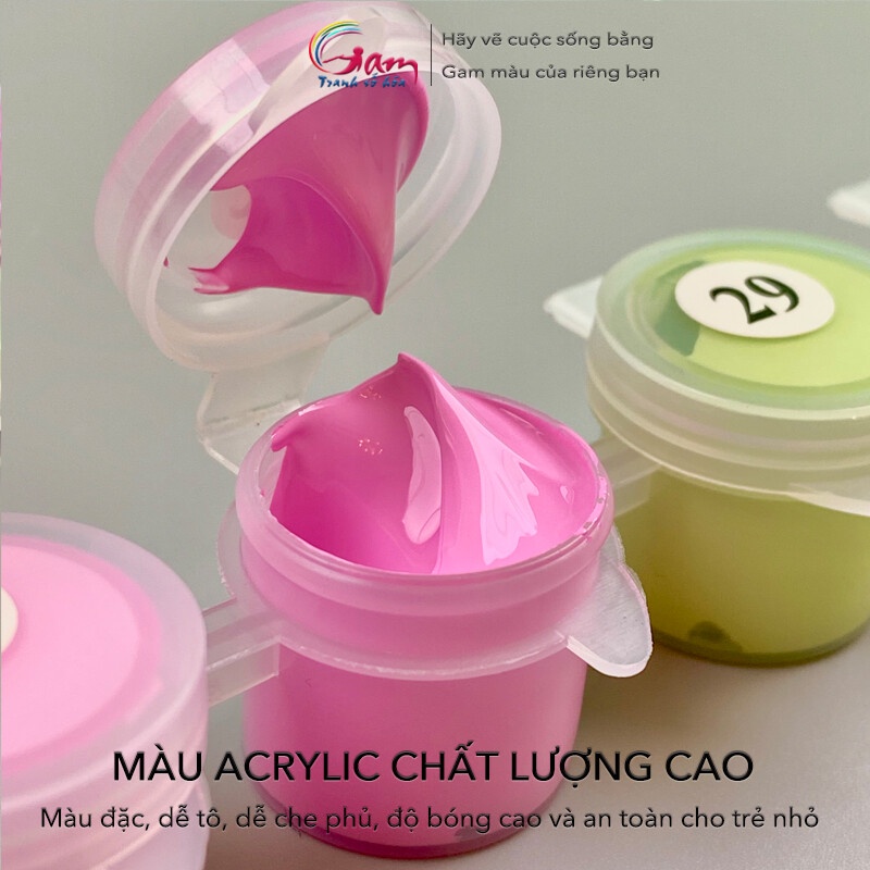 Ảnh Tranh số hoá tự tô màu theo số đêm trăng tuyết rơi GAM kèm khung đã căng PC4645 lọ màu 5ml 3
