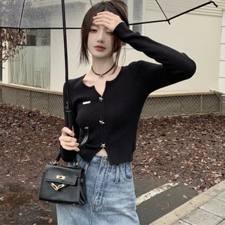 Áo Croptop Dệt Kim Tay Dài Thời Trang Dành Cho Nữ