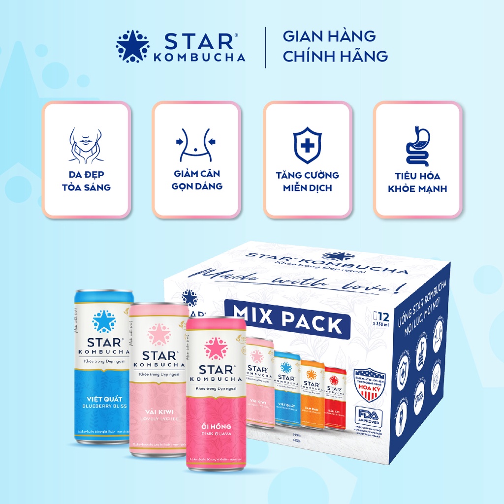 Ảnh Combo 2 thùng 12 lon trà lên men STAR KOMBUCHA hữu cơ mix vị (250ml/lon) 2