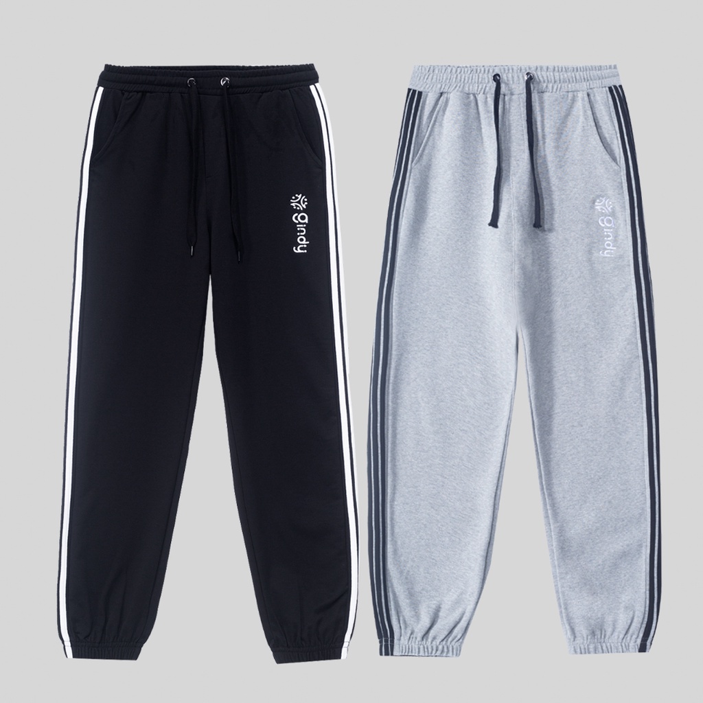 Quần jogger Nam Nữ nỉ da cá GINDY viền kẻ 3 sọc trắng thể thao bo ống có dây rút thời trang Unisex thu đông ấm áp Q014