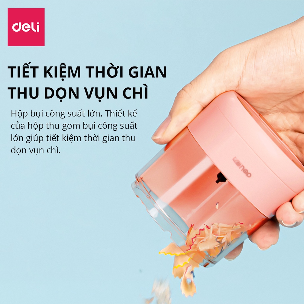Gọt bút chì điện tự động Deli tiện lợi, an toàn và bảo vệ người dùng, màu sắc hiện đại sang trọng VA100