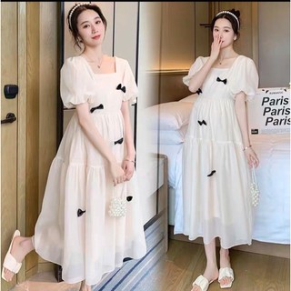 Đầm bầu cổ vuông babydoll VIba [VB02] dáng 3 tầng cổ vuông