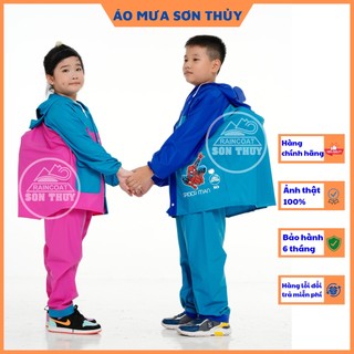 Áo mưa bộ trẻ em Sơn Thủy có Lưng che cặp sách, bộ áo mưa dễ thương bằng PVC cao cấp an toàn cho bé trai bé gái cao cấp