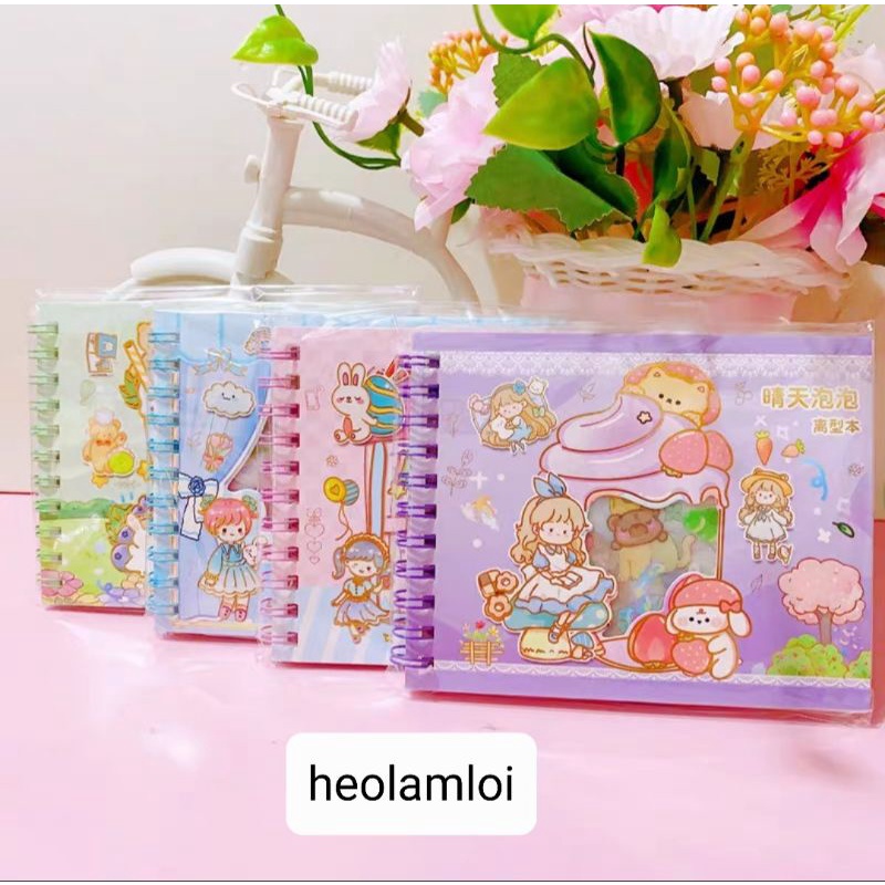 Sổ sticker 5D lò xo 10 trang nhiều hình đẹp dạng dễ thương dùng trang trí sổ và đồ dùng