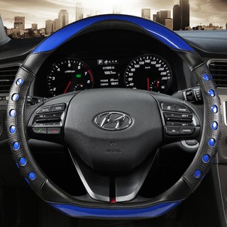 Vỏ bọc vô lăng ô tô bằng sợi Carbon D hình chữ D cho Hyundai Sonata 9 2015 2016 2017 (3-Spoke) Elantra 4 Sport 2015 - 2019 Phụ kiện ô tô