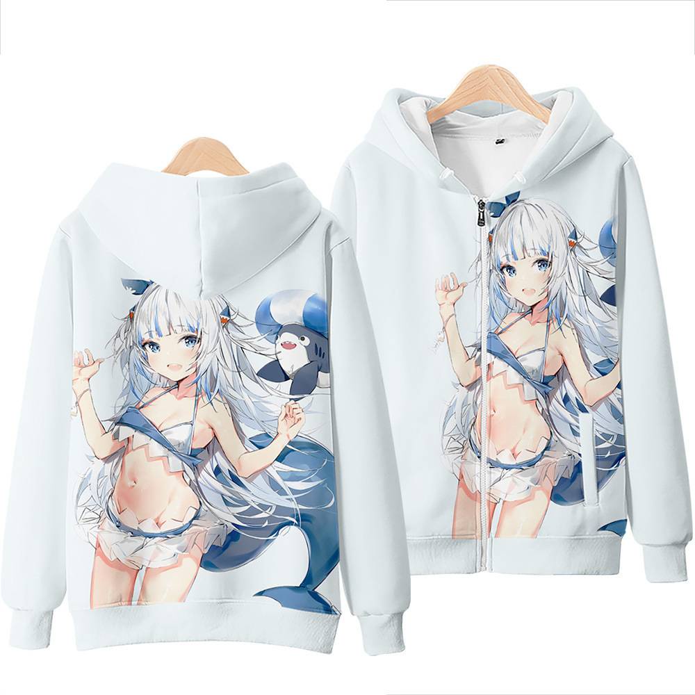Áo khoác anime unisex Gawr Gura Hololive - Dây kéo, plus size