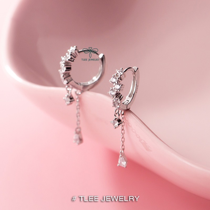 Ảnh Khuyên tai bạc tròn nữ TLEE tua đá dài nữ tính sang trọng TLEE JEWELRY B0159 2