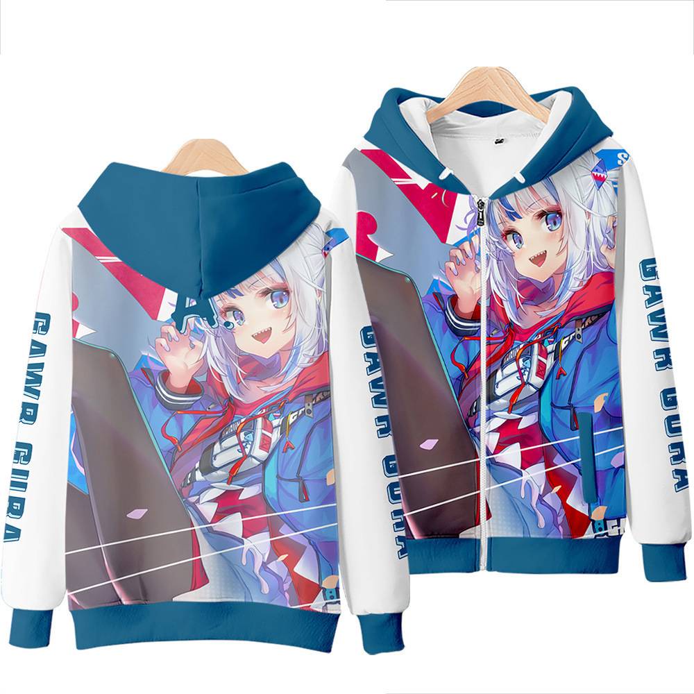 Áo khoác anime unisex Gawr Gura Hololive - Dây kéo, plus size