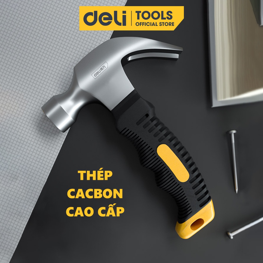 Búa Lùn Nguyên Khối Deli – Nhỏ Gọn, Tay Cầm Bọc Cao Su, Đóng Nhổ Đinh Dễ Dàng
