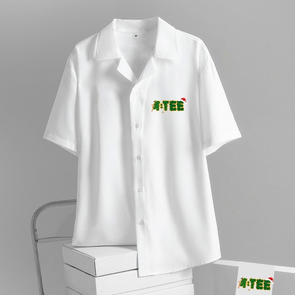 Áo Sơ Mi CÂY THÔNG Hoạ Tiết BEAVER Tay Ngắn Cổ Vest Thời Trang Unisex Vải Lụa Chéo