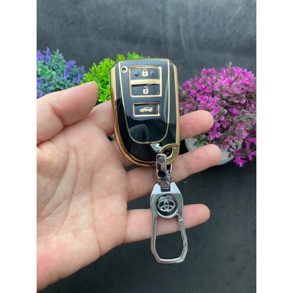 Bao chìa khóa Đen Vàng- Ốp chìa khóa  TPU Đen Vàng xe ô tô Toyota vios thông minh