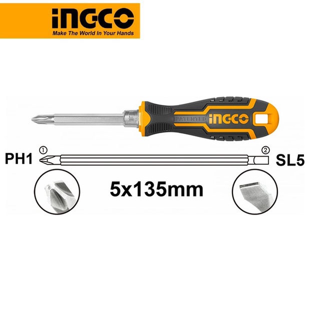 Ảnh Tua vít 2 đầu INGCO AKISD0203 5x135mm đầu PH1+SL5 chất liệu thép CRV 1