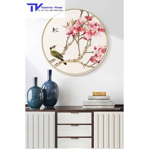 Tranh Tròn Hình Chim Đậu Trên Cành Đào Nhiều Kích Thước D30cm D60cm