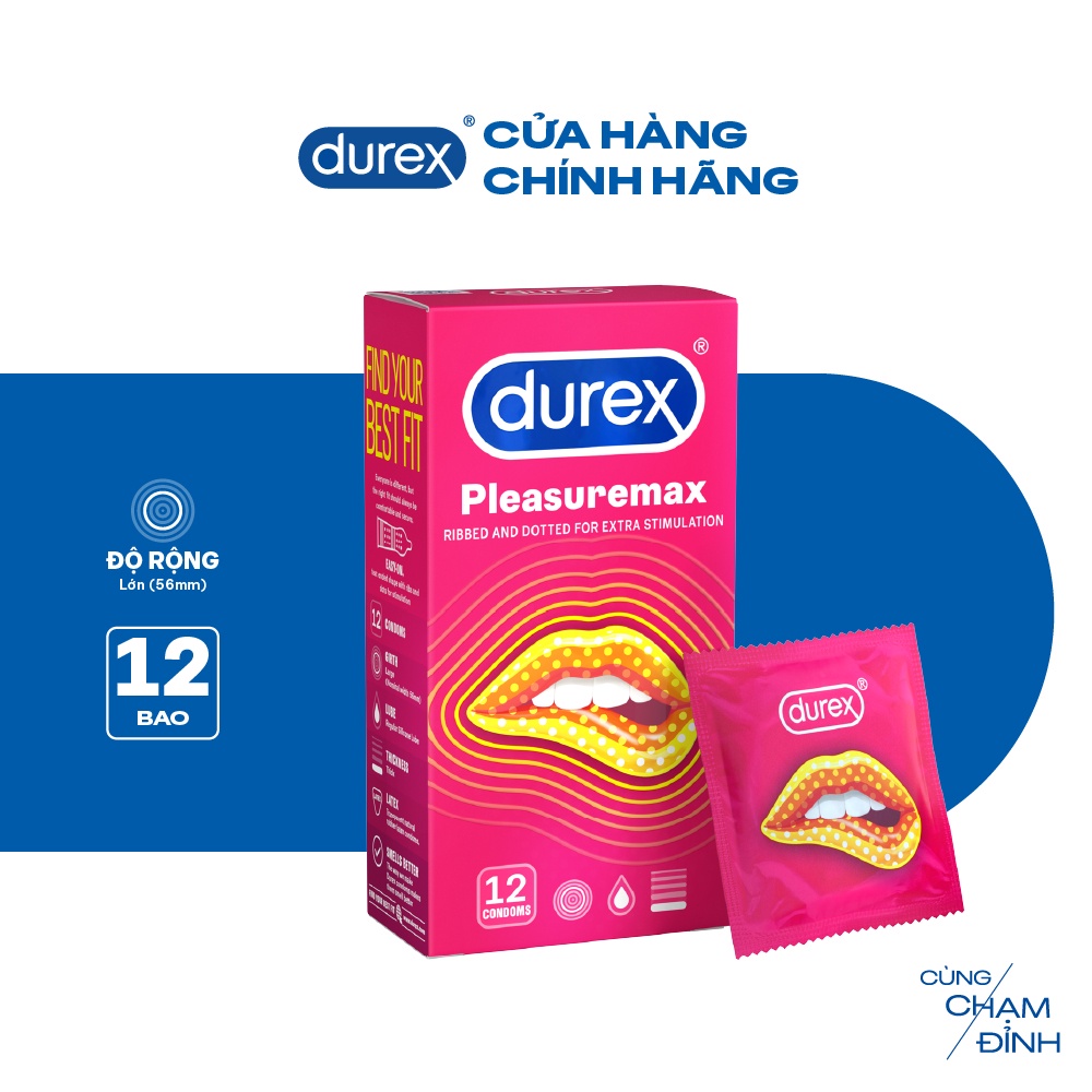 Ảnh Bao cao su Durex Pleasuremax gân gai, size 56mm, 12 bao/hộp 1