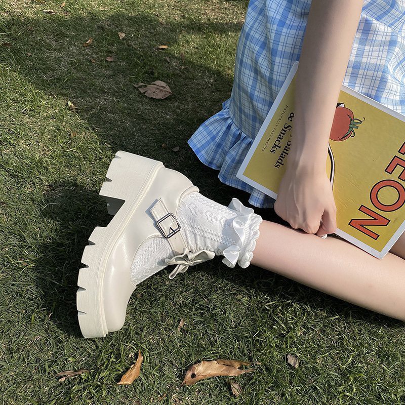 Giày búp bê Lolita nữ đế cao da mềm quai cài mũi tròn đơn giản G16_NT Shoes