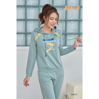 Bộ Thể Thao Cotton SUNFLY Áo Có Mũ Tay Dài Quần Dài SS5671