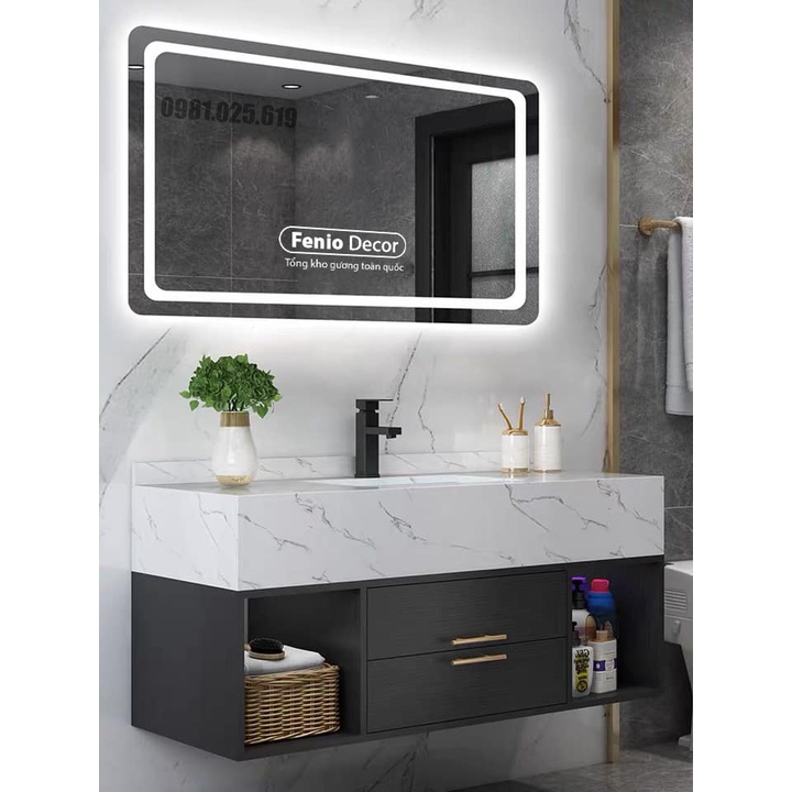 Ảnh Gương led cảm ứng hình chữ nhật FENIO DECOR gương led viền treo tường nhà tắm spa tiệm nail phòng ngủ 2