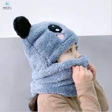 Mũ lông gấu Panda cho bé💚CAM KẾT CHUẨN💚Nón len trẻ em lông cừu liền khăn cổ hình gấu ấm áp mùa đông