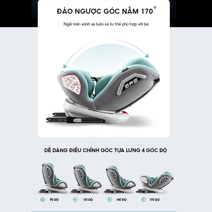 Ghế ngồi ô tô cho bé tiện lợi, Ghế ngồi ô tô cho trẻ em xoay 360 độ, Bảo hành 12 tháng