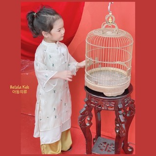 Áo dài Tết cho bé Batala Kids, Áo dài cách tân LỤA tơ cao cấp hoạ tiết hoa dễ thương cho bé từ 10-25kg