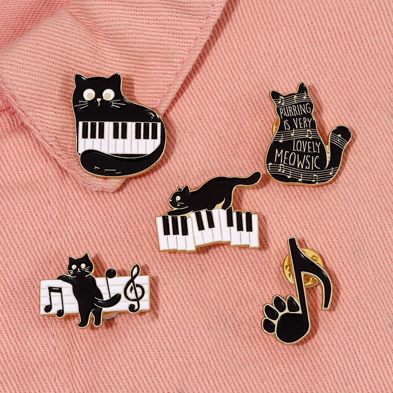 Sáng Tạo Piano Thổ Cẩm Pin Hoạt Hình Mèo Dễ Thương Men Huy Hiệu Ngộ nghĩnh Âm Nhạc Ve Áo Pin Phụ Kiện Trang Sức Quà Tặng Cho Người Yêu Âm Nhạc
