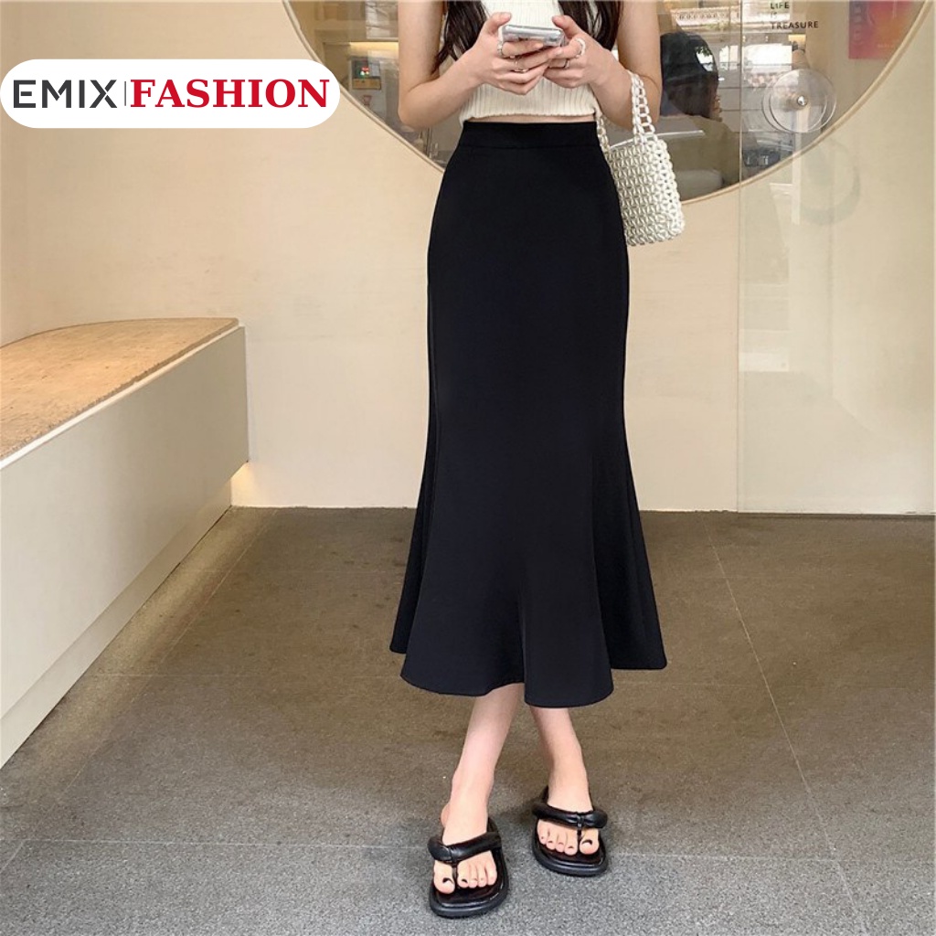 Chân váy công sở nữ EMIX (màu đen), dáng đuôi cá, dài, form ôm, cạp cao, tôn dáng, vải umi co giãn tốt, mã v6729