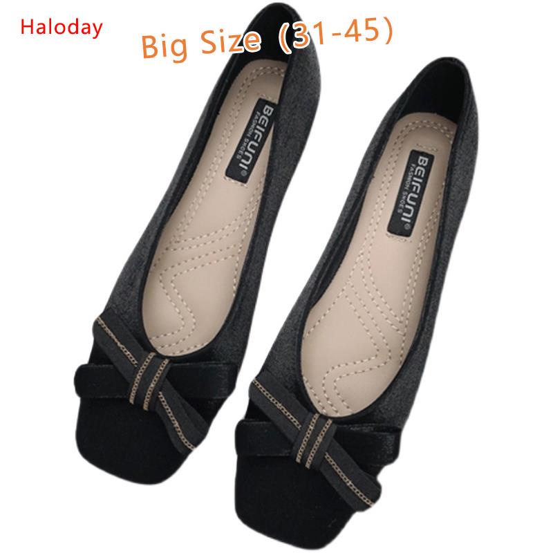 Giày Nữ Size Lớn (31-45)✨Nơ Mũi Vuông Giày Nữ Đế Mềm Muỗng Giày Gradient Nông Miệng Size Lớn 41 Giày Công Sở Cổ Tích Giày Đế Bằng
