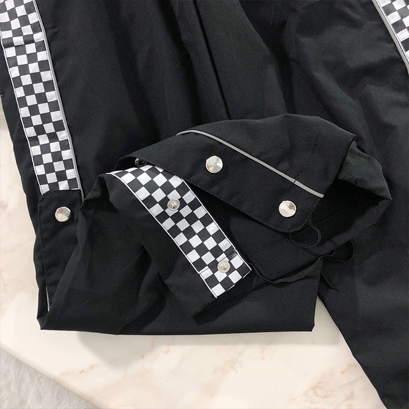 Quần Ống Rộng Unisex Phối Viền Caro Kẻ Sọc Đóng Cúc Xẻ Tà Chất Umi Dày Dặn Phong Cách Hàn Quốc Q031