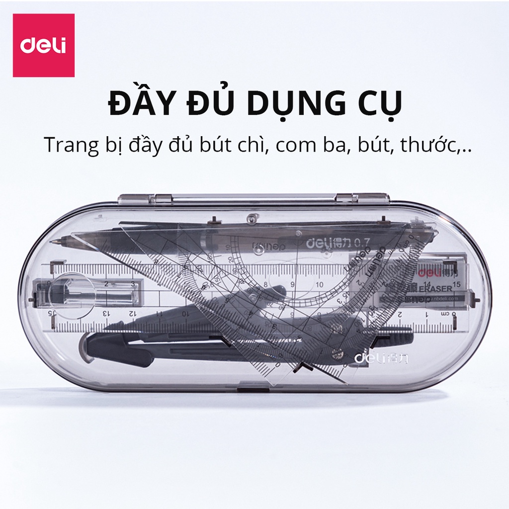 Ảnh Bộ thước kẻ compa 8 món Deli chuyên dụng cụ học tập cho học sinh eke thước kẻ tẩy chì đồ dung học tập - 9591 4