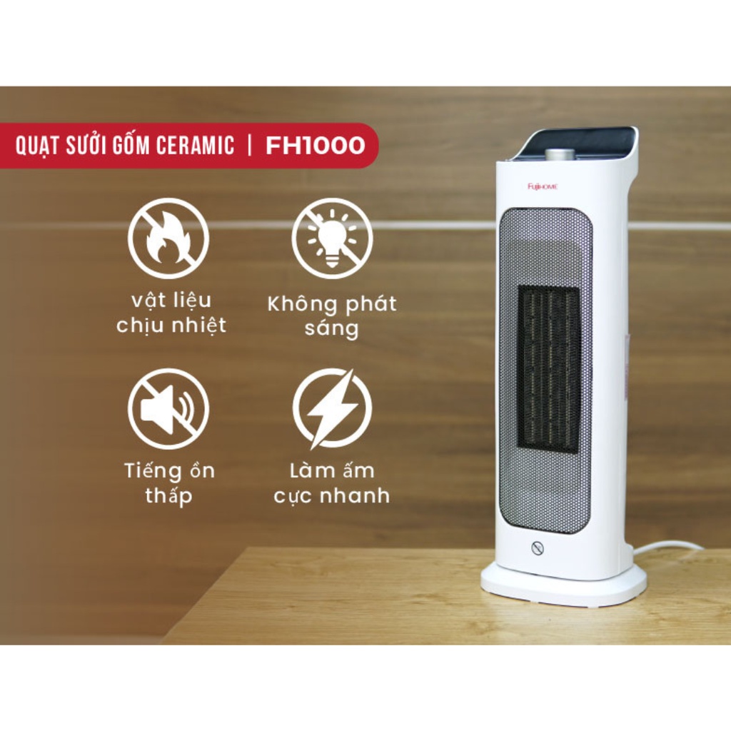 Máy sưởi FujiHome FH1000 công nghệ, làm nóng nhanh, không khô da, không đốt oxi, bảo hành 24 tháng